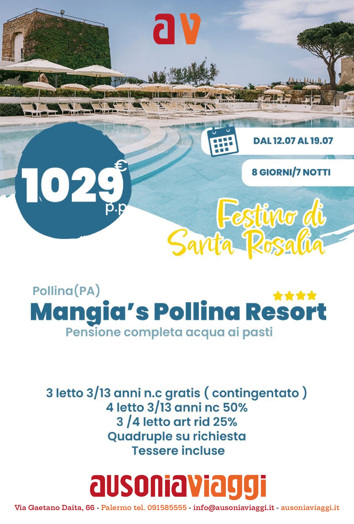 Festino di Santa Rosalia 2024 Mangia's Pollina Resort Ausonia Viaggi